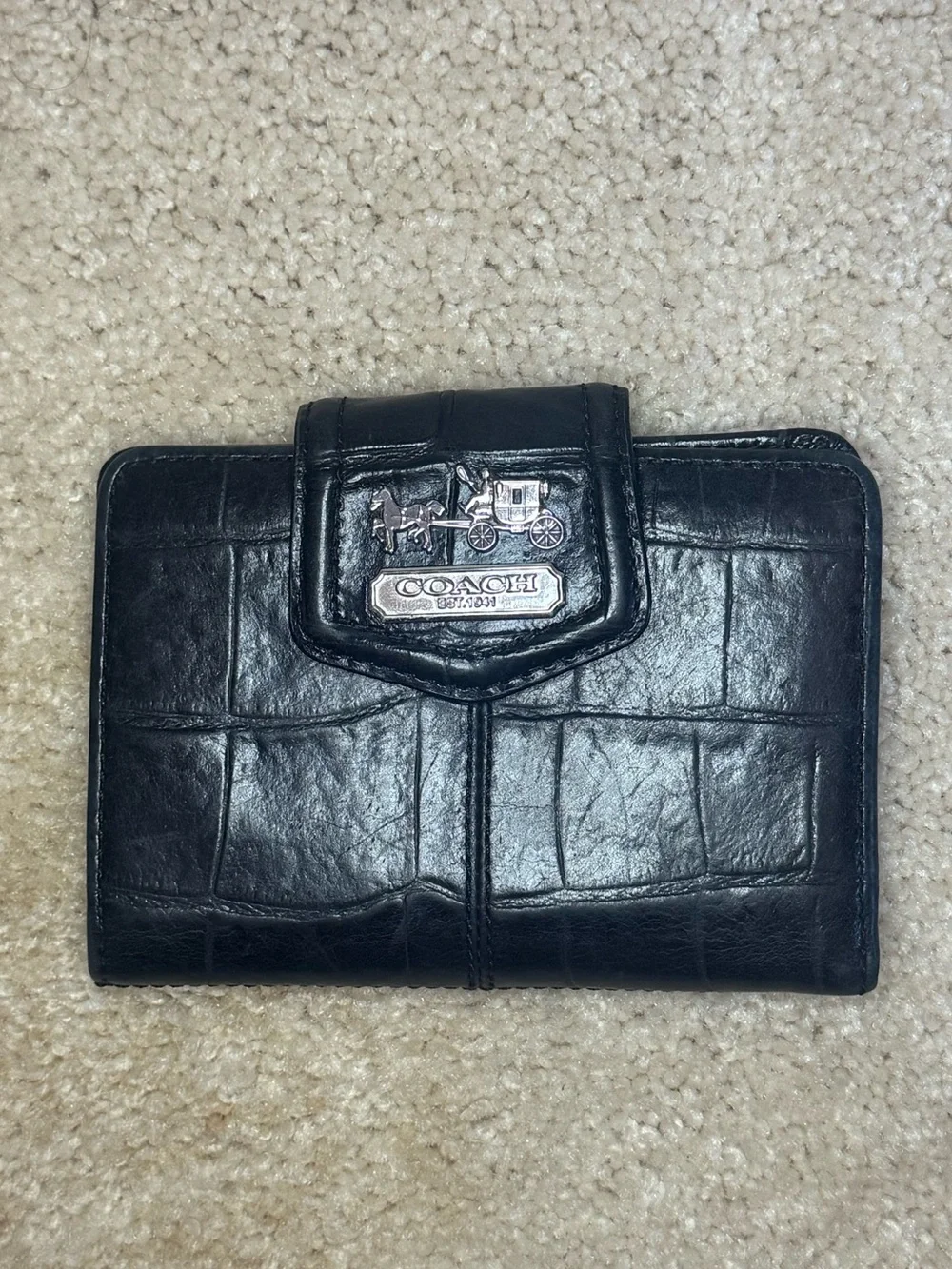 Coach Vintage Madison Black Croc-Embossed Leather Bifold Wallet